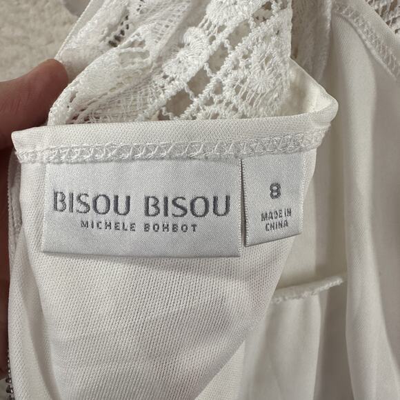 Bisou Bisou Dress Womens 8 White Lace Sheath High Neck Cap Sleeve Party Cocktail - Picture 11 of 16